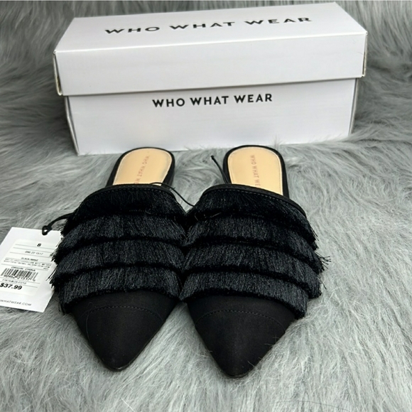 What to Wear, NWT, What to wear black Annie satin tassel mule slip on shoe SZ 8 - Picture 3 of 9